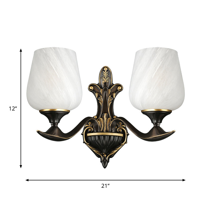 Milky Glass Cup-Like Wall Lamp Traditional 1/2-Light Bedside Wall Lighting Fixture in Black and Gold Clearhalo 'Wall Lamps & Sconces' 'Wall Lights' Lighting' 1712911