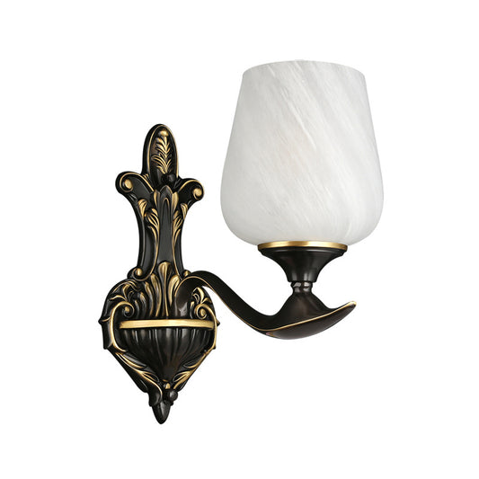 Milky Glass Cup-Like Wall Lamp Traditional 1/2-Light Bedside Wall Lighting Fixture in Black and Gold Clearhalo 'Wall Lamps & Sconces' 'Wall Lights' Lighting' 1712915