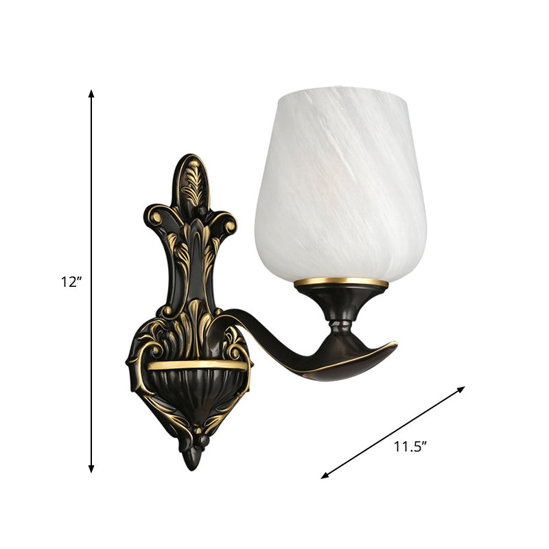 Milky Glass Cup-Like Wall Lamp Traditional 1/2-Light Bedside Wall Lighting Fixture in Black and Gold Clearhalo 'Wall Lamps & Sconces' 'Wall Lights' Lighting' 1712916