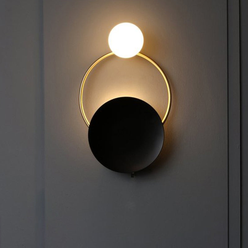 Black Rounded Wall Light Fixture Modernism LED Metal Wall Mounted Lighting in White/Yellow Light Clearhalo 'Cast Iron' 'Glass' 'Industrial' 'Modern wall lights' 'Modern' 'Tiffany' 'Traditional wall lights' 'Wall Lamps & Sconces' 'Wall Lights' Lighting' 1712940