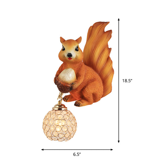 Cottage Global Sconce Light 1-Bulb Beveled Clear Crystal Wall Lighting Idea with Squirrel Decor in Gold/Orange/Gold and Brown Clearhalo 'Wall Lamps & Sconces' 'Wall Lights' Lighting' 1712988
