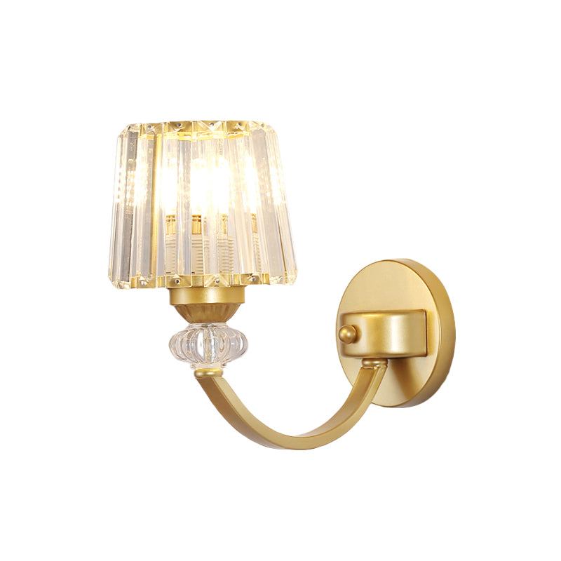 Clear Crystal Barrel Wall Lamp Modernist 1/2-Light Wall Mounted Lighting with Curved Arm in Black/Gold Clearhalo 'Modern wall lights' 'Modern' 'Wall Lamps & Sconces' 'Wall Lights' Lighting' 1713024