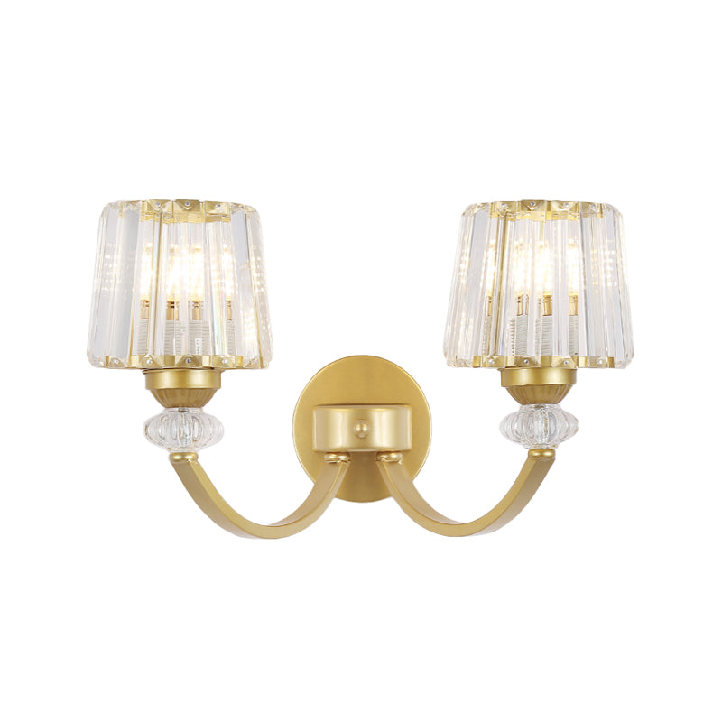 Clear Crystal Barrel Wall Lamp Modernist 1/2-Light Wall Mounted Lighting with Curved Arm in Black/Gold Clearhalo 'Modern wall lights' 'Modern' 'Wall Lamps & Sconces' 'Wall Lights' Lighting' 1713029