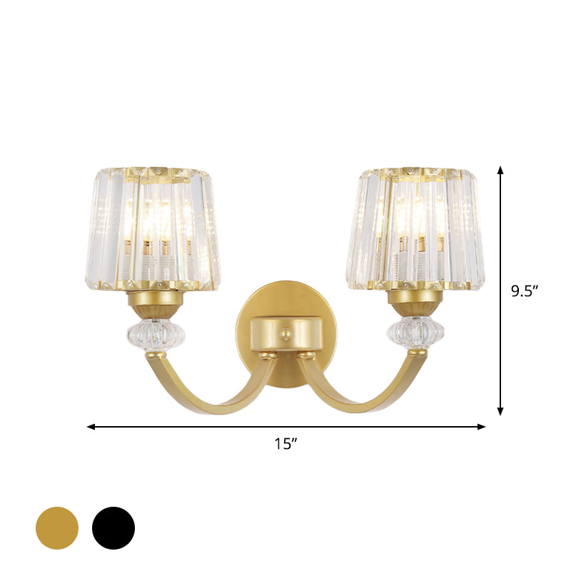 Clear Crystal Barrel Wall Lamp Modernist 1/2-Light Wall Mounted Lighting with Curved Arm in Black/Gold Clearhalo 'Modern wall lights' 'Modern' 'Wall Lamps & Sconces' 'Wall Lights' Lighting' 1713031