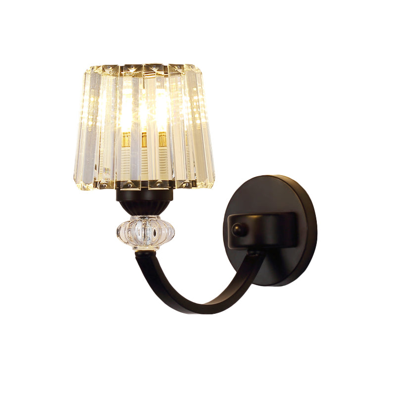 Clear Crystal Barrel Wall Lamp Modernist 1/2-Light Wall Mounted Lighting with Curved Arm in Black/Gold Clearhalo 'Modern wall lights' 'Modern' 'Wall Lamps & Sconces' 'Wall Lights' Lighting' 1713034