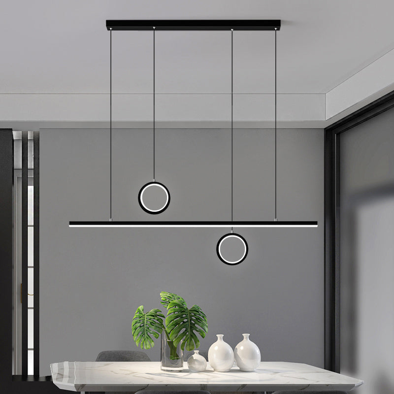 Linear Dining Room Island Pendant Light Acrylic LED Nordic Chandelier Lamp with Dual Ring Design in Black Clearhalo 'Ceiling Lights' 'Island Lights' Lighting' 1713261