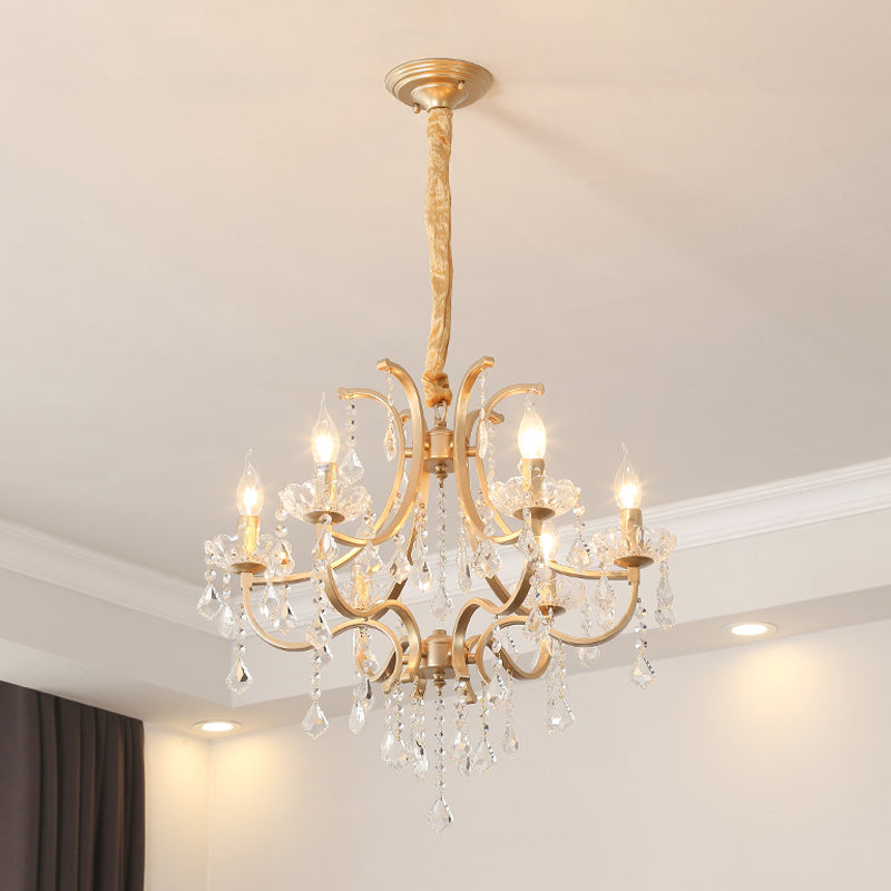 Metal Candelabra Pendant Chandelier Modern 4 Bulbs Suspended Hang Fixture with Crystal Accents in Gold Gold Clearhalo 'Ceiling Lights' 'Chandeliers' Lighting' options 1713272_8a5dd69d-ab4f-4829-a5e2-c5d3ccae8495