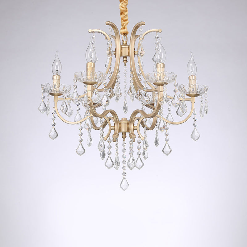 Metal Candelabra Pendant Chandelier Modern 4 Bulbs Suspended Hang Fixture with Crystal Accents in Gold Clearhalo 'Ceiling Lights' 'Chandeliers' Lighting' options 1713273