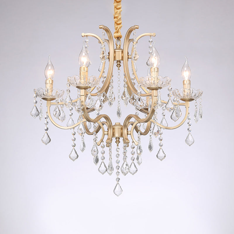 Metal Candelabra Pendant Chandelier Modern 4 Bulbs Suspended Hang Fixture with Crystal Accents in Gold Clearhalo 'Ceiling Lights' 'Chandeliers' Lighting' options 1713274