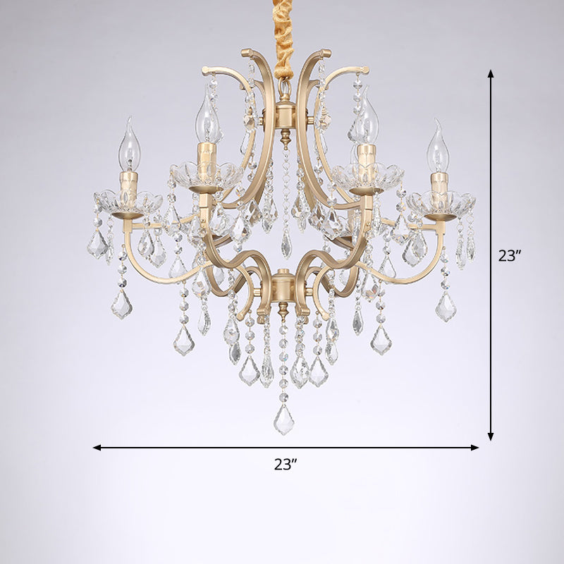 Metal Candelabra Pendant Chandelier Modern 4 Bulbs Suspended Hang Fixture with Crystal Accents in Gold Clearhalo 'Ceiling Lights' 'Chandeliers' Lighting' options 1713275