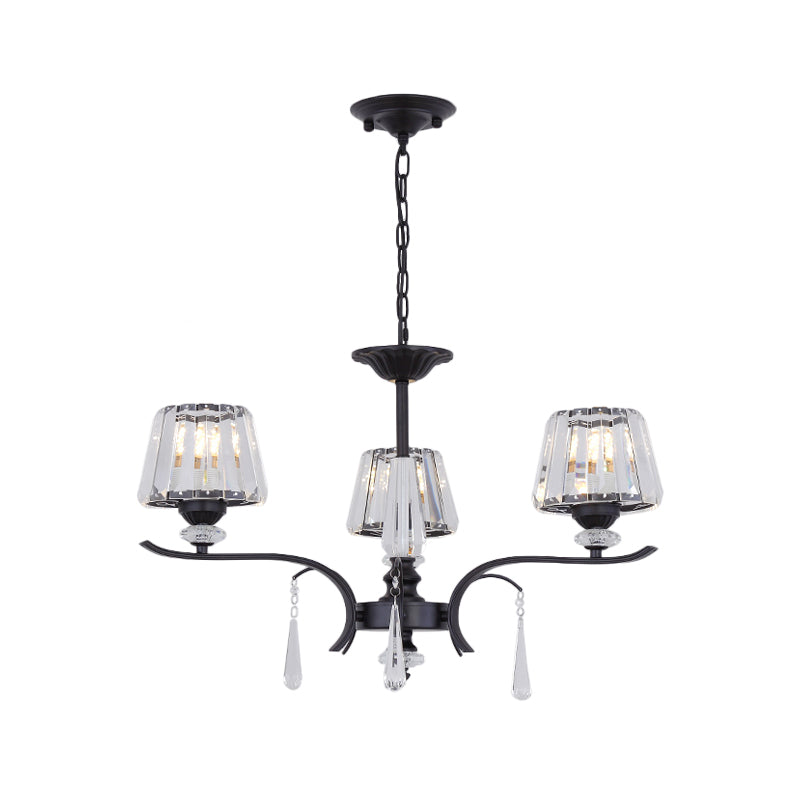 Beveled Crystal Conical Chandelier Simple 3 Lights Ceiling Suspension Lamp with Droplet in Black Clearhalo 'Ceiling Lights' 'Chandeliers' 'Modern Chandeliers' 'Modern' Lighting' 1713286