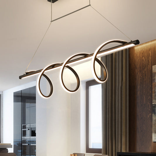 Acrylic Spiral Chandelier Light Minimalist LED Hanging Lighting in Black for Dining Room Black Clearhalo 'Ceiling Lights' 'Chandeliers' 'Modern Chandeliers' 'Modern' Lighting' 1713300
