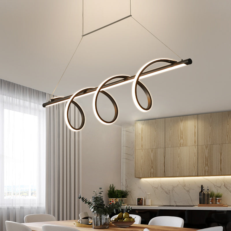 Acrylic Spiral Chandelier Light Minimalist LED Hanging Lighting in Black for Dining Room Clearhalo 'Ceiling Lights' 'Chandeliers' 'Modern Chandeliers' 'Modern' Lighting' 1713301