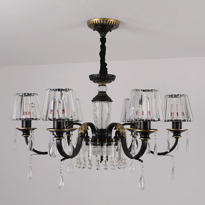 Cone Crystal Block Chandelier Light Modernism 3/6-Head Black Down Lighting Pendant with Droplet Clearhalo 'Ceiling Lights' 'Chandeliers' 'Modern Chandeliers' 'Modern' Lighting' 1713335