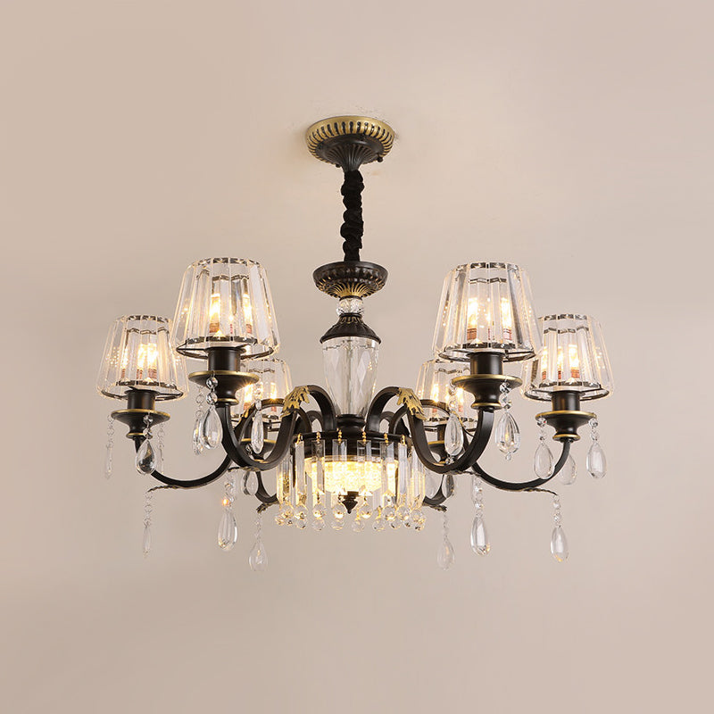 Cone Crystal Block Chandelier Light Modernism 3/6-Head Black Down Lighting Pendant with Droplet Clearhalo 'Ceiling Lights' 'Chandeliers' 'Modern Chandeliers' 'Modern' Lighting' 1713337