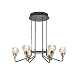 6/8 Bulbs Living Room Suspension Light Minimalism Black Chandelier with Round Faceted Crystal Shade Clearhalo 'Ceiling Lights' 'Chandeliers' 'Modern Chandeliers' 'Modern' Lighting' 1713341