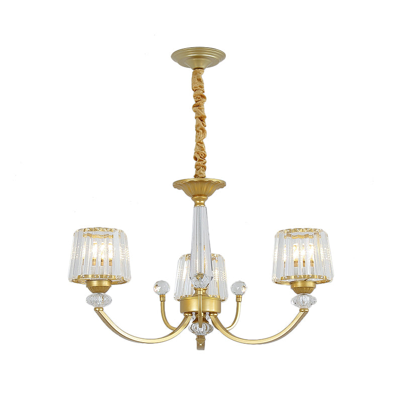 Barrel Dining Room Chandelier Lighting Crystal Block 3/6 Lights Modern Suspension Pendant in Gold Clearhalo 'Ceiling Lights' 'Chandeliers' 'Modern Chandeliers' 'Modern' Lighting' 1713368