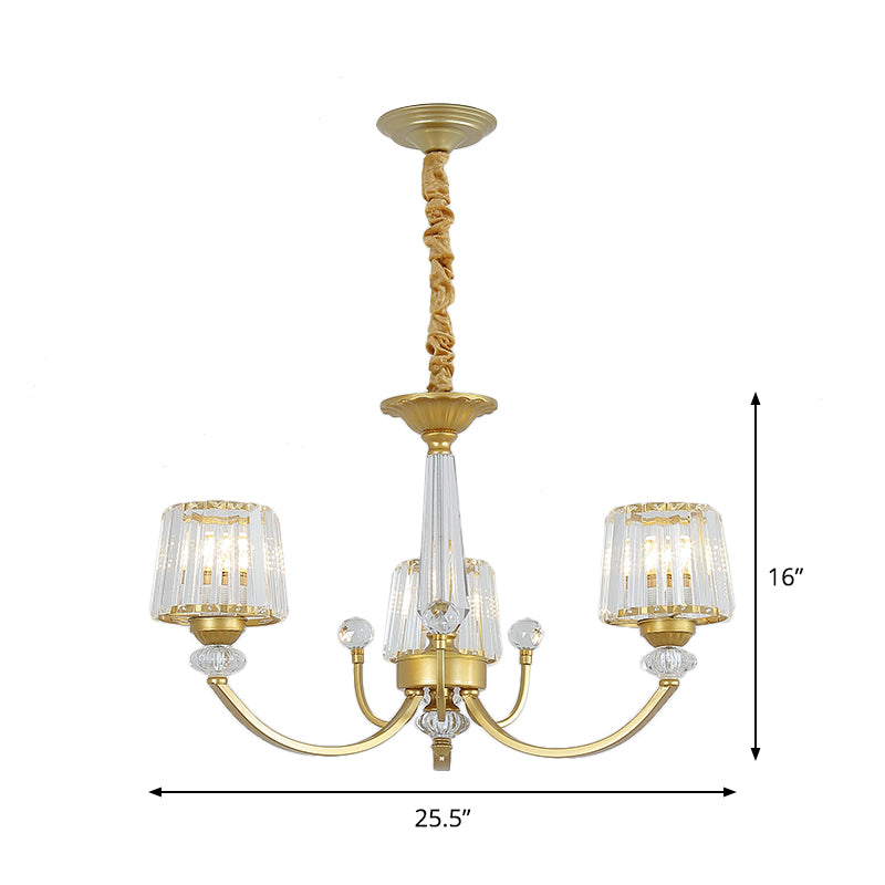 Barrel Dining Room Chandelier Lighting Crystal Block 3/6 Lights Modern Suspension Pendant in Gold Clearhalo 'Ceiling Lights' 'Chandeliers' 'Modern Chandeliers' 'Modern' Lighting' 1713369