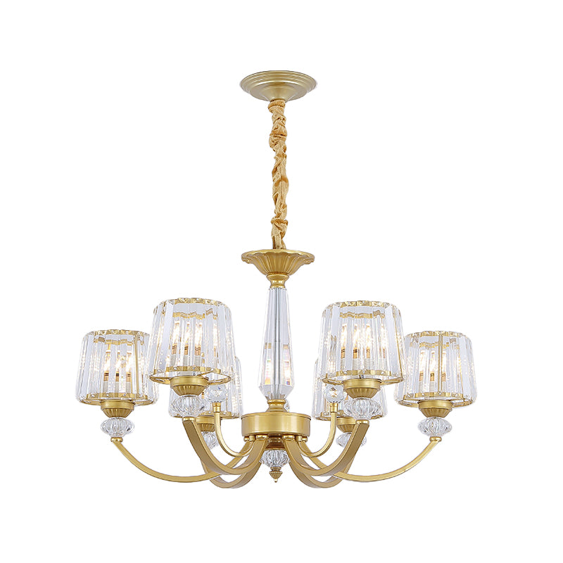 Barrel Dining Room Chandelier Lighting Crystal Block 3/6 Lights Modern Suspension Pendant in Gold Clearhalo 'Ceiling Lights' 'Chandeliers' 'Modern Chandeliers' 'Modern' Lighting' 1713373