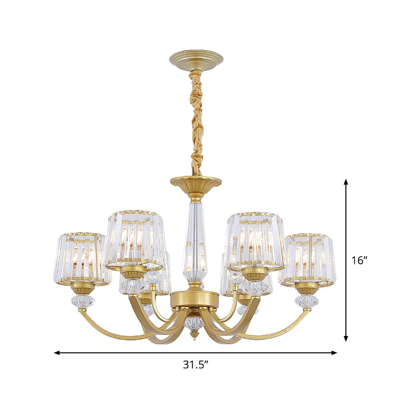 Barrel Dining Room Chandelier Lighting Crystal Block 3/6 Lights Modern Suspension Pendant in Gold Clearhalo 'Ceiling Lights' 'Chandeliers' 'Modern Chandeliers' 'Modern' Lighting' 1713374