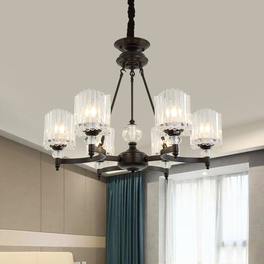 6/8 Heads Restaurant Ceiling Lamp Contemporary Black Chandelier Pendant with Cone Clear Crystal Shade Clearhalo 'Ceiling Lights' 'Chandeliers' 'Modern Chandeliers' 'Modern' Lighting' 1713376