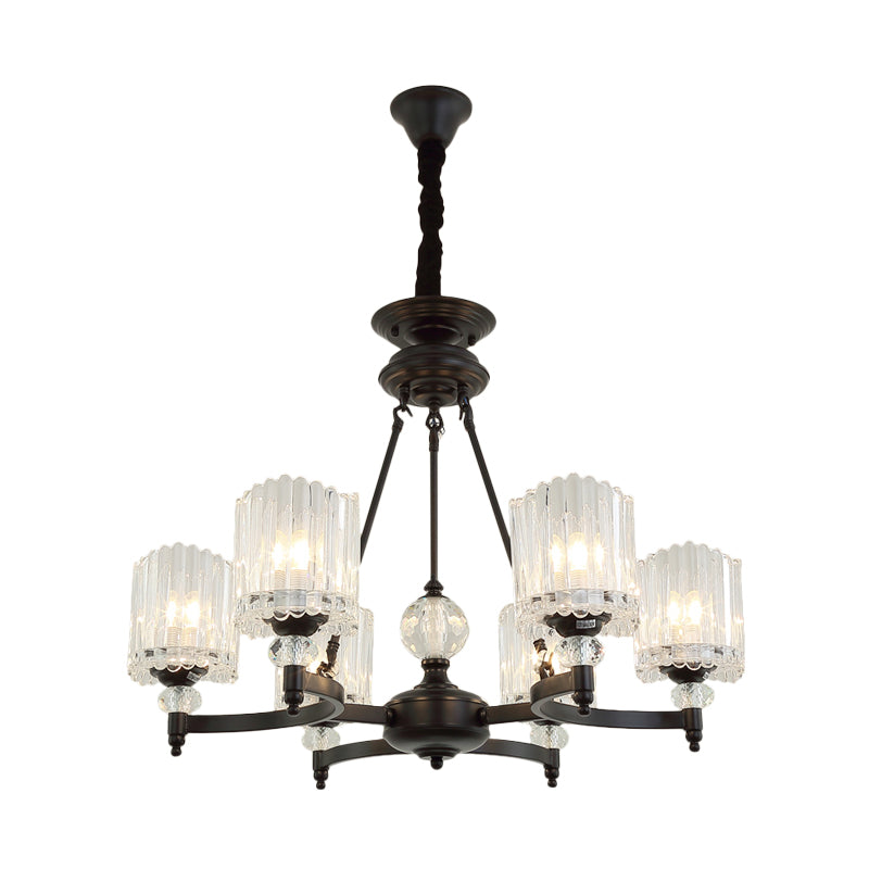 6/8 Heads Restaurant Ceiling Lamp Contemporary Black Chandelier Pendant with Cone Clear Crystal Shade Clearhalo 'Ceiling Lights' 'Chandeliers' 'Modern Chandeliers' 'Modern' Lighting' 1713377