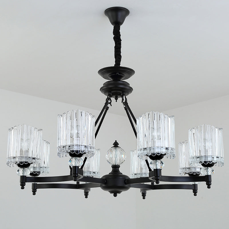 6/8 Heads Restaurant Ceiling Lamp Contemporary Black Chandelier Pendant with Cone Clear Crystal Shade Clearhalo 'Ceiling Lights' 'Chandeliers' 'Modern Chandeliers' 'Modern' Lighting' 1713381