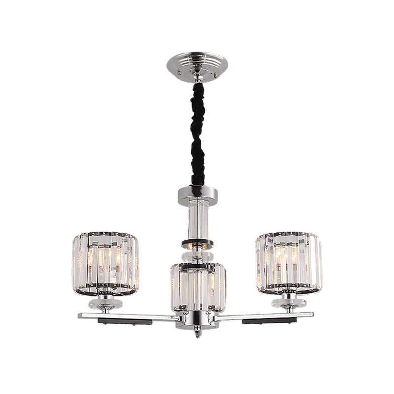 Drum Pendant Chandelier Simple Crystal Block 3/6-Head Black Ceiling Light with Radial Design Clearhalo 'Ceiling Lights' 'Chandeliers' 'Modern Chandeliers' 'Modern' Lighting' 1713403