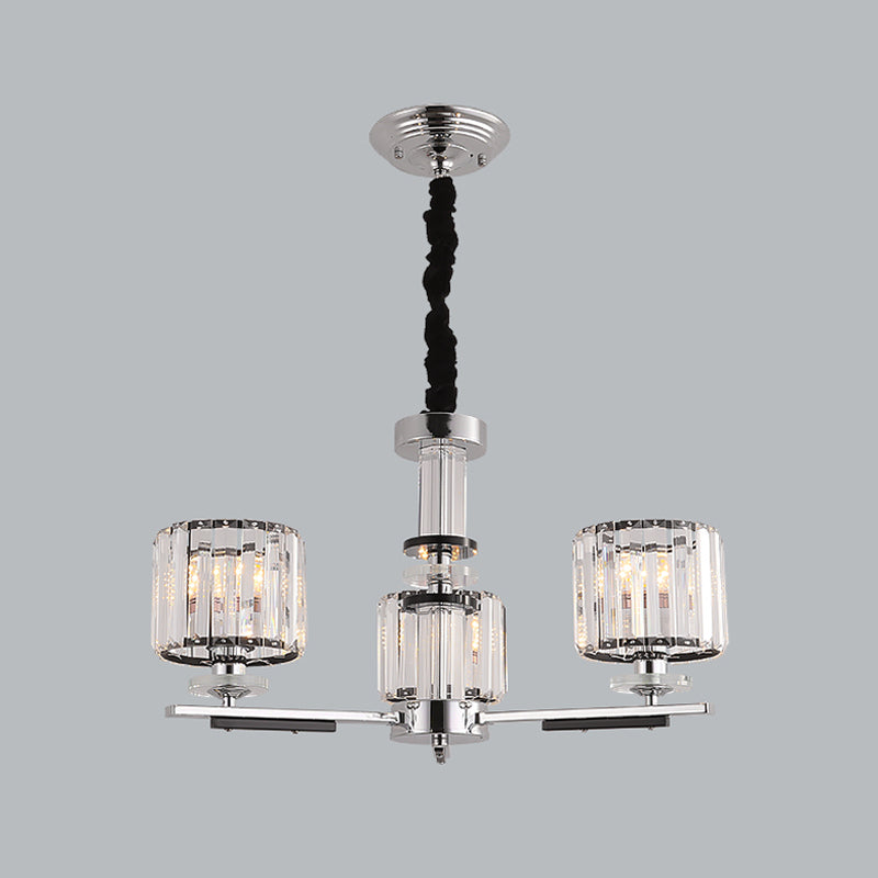 Drum Pendant Chandelier Simple Crystal Block 3/6-Head Black Ceiling Light with Radial Design Clearhalo 'Ceiling Lights' 'Chandeliers' 'Modern Chandeliers' 'Modern' Lighting' 1713404