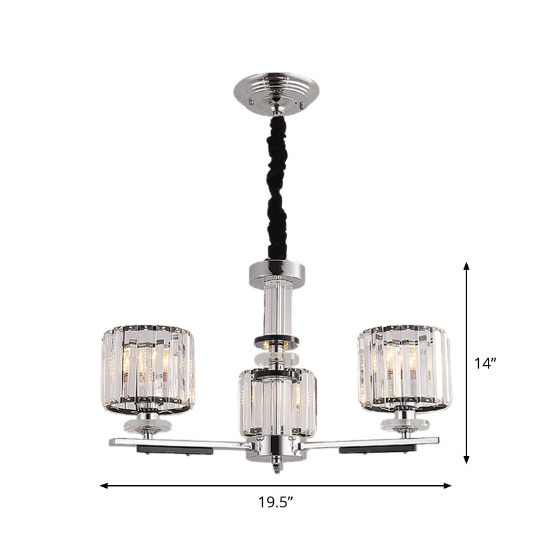 Drum Pendant Chandelier Simple Crystal Block 3/6-Head Black Ceiling Light with Radial Design Clearhalo 'Ceiling Lights' 'Chandeliers' 'Modern Chandeliers' 'Modern' Lighting' 1713405