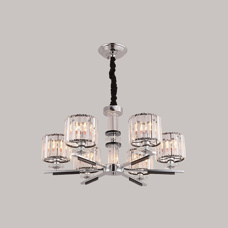 Drum Pendant Chandelier Simple Crystal Block 3/6-Head Black Ceiling Light with Radial Design Clearhalo 'Ceiling Lights' 'Chandeliers' 'Modern Chandeliers' 'Modern' Lighting' 1713409