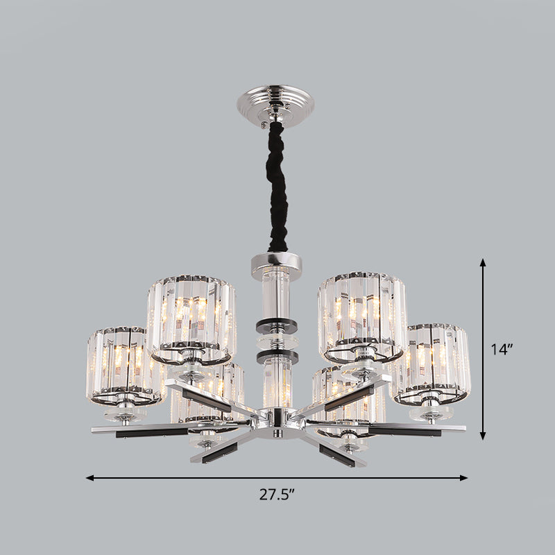 Drum Pendant Chandelier Simple Crystal Block 3/6-Head Black Ceiling Light with Radial Design Clearhalo 'Ceiling Lights' 'Chandeliers' 'Modern Chandeliers' 'Modern' Lighting' 1713410