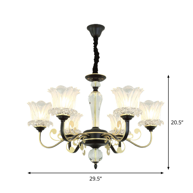 Contemporary Blossom Suspension Lamp Cut Crystal 6/8-Light Sitting Room Hanging Chandelier in Black Clearhalo 'Ceiling Lights' 'Chandeliers' 'Modern Chandeliers' 'Modern' Lighting' 1713414