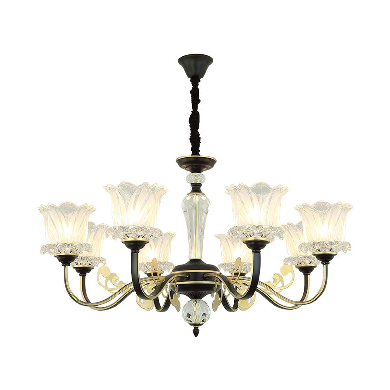 Contemporary Blossom Suspension Lamp Cut Crystal 6/8-Light Sitting Room Hanging Chandelier in Black Clearhalo 'Ceiling Lights' 'Chandeliers' 'Modern Chandeliers' 'Modern' Lighting' 1713417