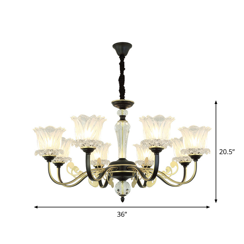 Contemporary Blossom Suspension Lamp Cut Crystal 6/8-Light Sitting Room Hanging Chandelier in Black Clearhalo 'Ceiling Lights' 'Chandeliers' 'Modern Chandeliers' 'Modern' Lighting' 1713419