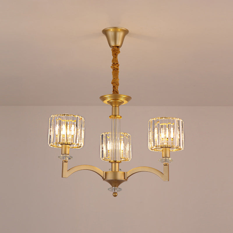 Drum Clear Crystal Ceiling Chandelier Modern 3/8 Heads Gold Suspended Lighting Fixture for Parlor Clearhalo 'Ceiling Lights' 'Chandeliers' 'Modern Chandeliers' 'Modern' Lighting' 1713439