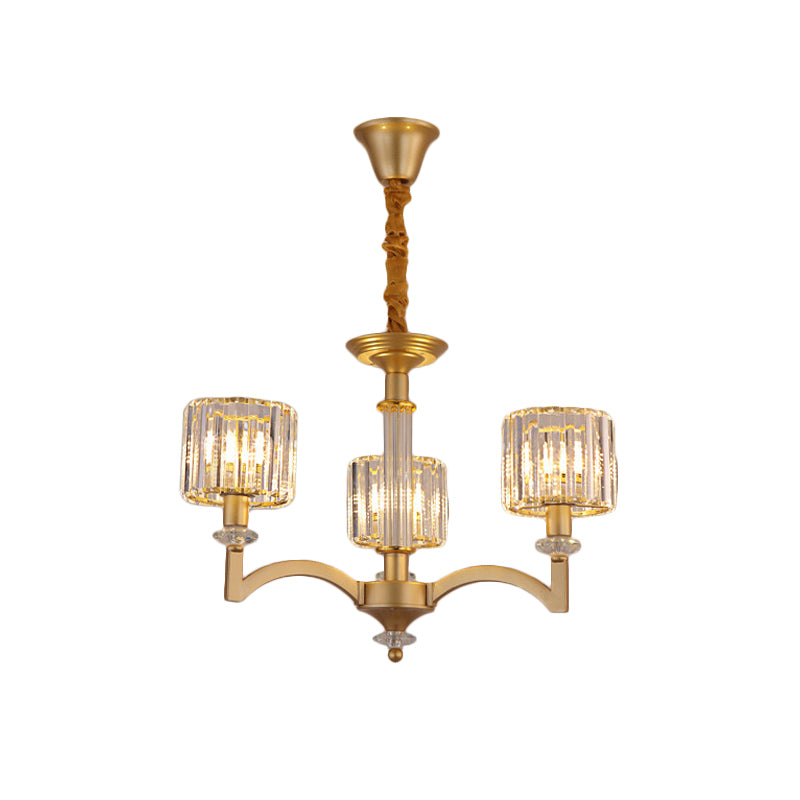 Drum Clear Crystal Ceiling Chandelier Modern 3/8 Heads Gold Suspended Lighting Fixture for Parlor Clearhalo 'Ceiling Lights' 'Chandeliers' 'Modern Chandeliers' 'Modern' Lighting' 1713440