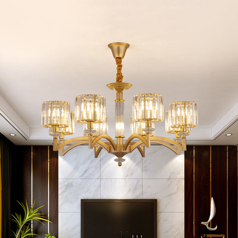 Drum Clear Crystal Ceiling Chandelier Modern 3/8 Heads Gold Suspended Lighting Fixture for Parlor 8 Gold Clearhalo 'Ceiling Lights' 'Chandeliers' 'Modern Chandeliers' 'Modern' Lighting' 1713442