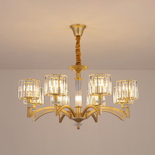 Drum Clear Crystal Ceiling Chandelier Modern 3/8 Heads Gold Suspended Lighting Fixture for Parlor Clearhalo 'Ceiling Lights' 'Chandeliers' 'Modern Chandeliers' 'Modern' Lighting' 1713444