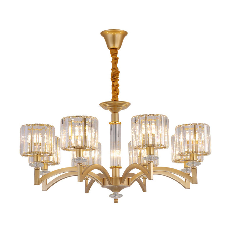 Drum Clear Crystal Ceiling Chandelier Modern 3/8 Heads Gold Suspended Lighting Fixture for Parlor Clearhalo 'Ceiling Lights' 'Chandeliers' 'Modern Chandeliers' 'Modern' Lighting' 1713445
