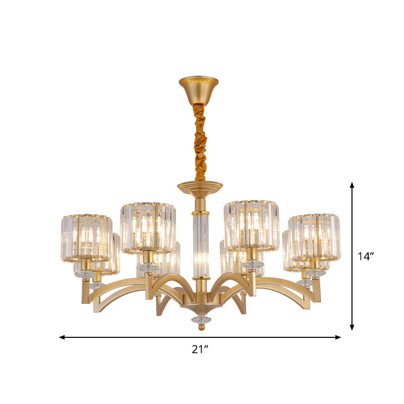 Drum Clear Crystal Ceiling Chandelier Modern 3/8 Heads Gold Suspended Lighting Fixture for Parlor Clearhalo 'Ceiling Lights' 'Chandeliers' 'Modern Chandeliers' 'Modern' Lighting' 1713446
