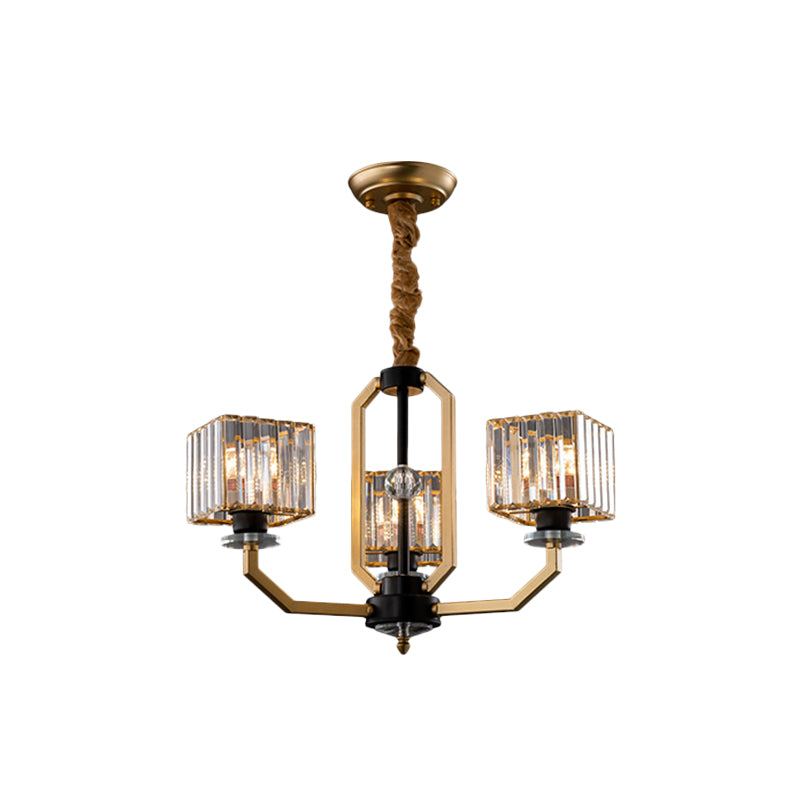 3/6 Bulbs Dining Room Chandelier Light Contemporary Gold Ceiling Lamp with Cubic Crystal Block Shade Clearhalo 'Ceiling Lights' 'Chandeliers' 'Modern Chandeliers' 'Modern' Lighting' 1713457