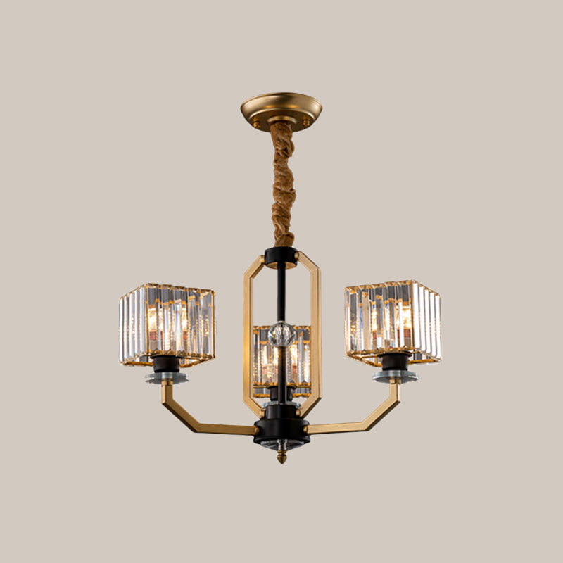 3/6 Bulbs Dining Room Chandelier Light Contemporary Gold Ceiling Lamp with Cubic Crystal Block Shade Clearhalo 'Ceiling Lights' 'Chandeliers' 'Modern Chandeliers' 'Modern' Lighting' 1713458