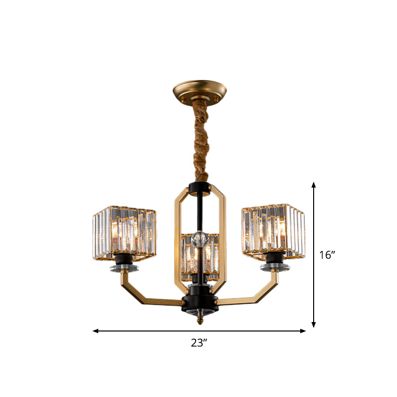 3/6 Bulbs Dining Room Chandelier Light Contemporary Gold Ceiling Lamp with Cubic Crystal Block Shade Clearhalo 'Ceiling Lights' 'Chandeliers' 'Modern Chandeliers' 'Modern' Lighting' 1713459
