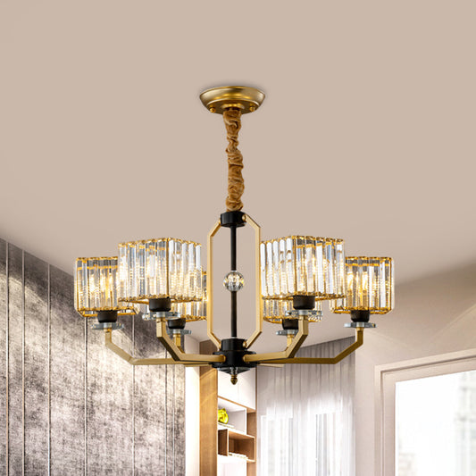3/6 Bulbs Dining Room Chandelier Light Contemporary Gold Ceiling Lamp with Cubic Crystal Block Shade 6 Gold Clearhalo 'Ceiling Lights' 'Chandeliers' 'Modern Chandeliers' 'Modern' Lighting' 1713460
