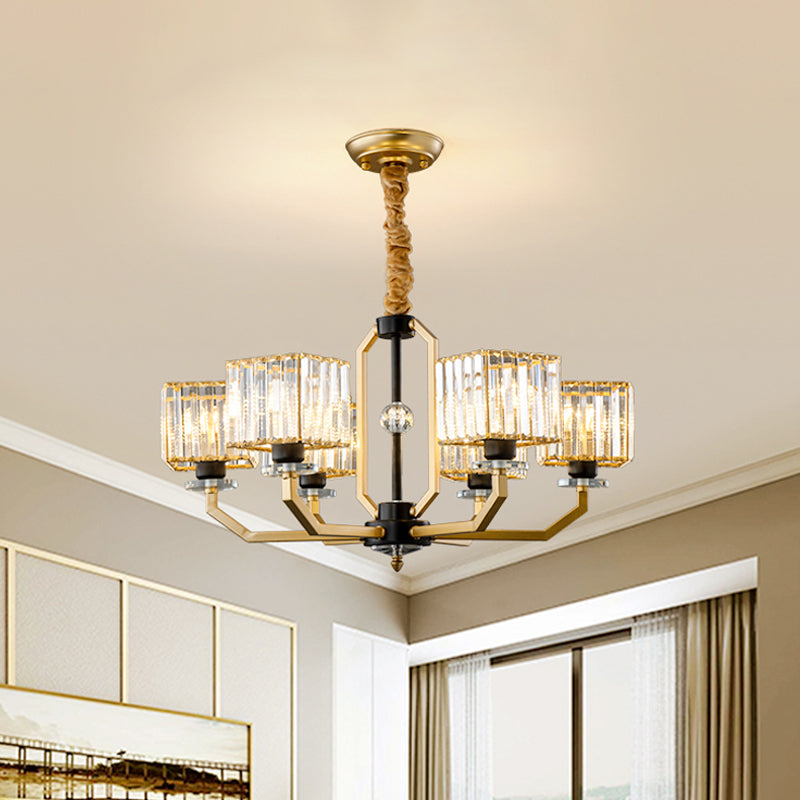 3/6 Bulbs Dining Room Chandelier Light Contemporary Gold Ceiling Lamp with Cubic Crystal Block Shade Clearhalo 'Ceiling Lights' 'Chandeliers' 'Modern Chandeliers' 'Modern' Lighting' 1713461