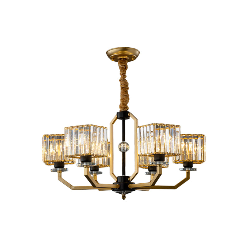 3/6 Bulbs Dining Room Chandelier Light Contemporary Gold Ceiling Lamp with Cubic Crystal Block Shade Clearhalo 'Ceiling Lights' 'Chandeliers' 'Modern Chandeliers' 'Modern' Lighting' 1713462