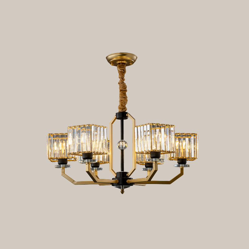 3/6 Bulbs Dining Room Chandelier Light Contemporary Gold Ceiling Lamp with Cubic Crystal Block Shade Clearhalo 'Ceiling Lights' 'Chandeliers' 'Modern Chandeliers' 'Modern' Lighting' 1713463