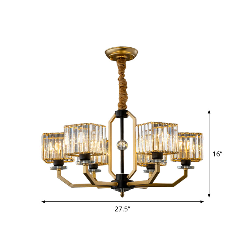 3/6 Bulbs Dining Room Chandelier Light Contemporary Gold Ceiling Lamp with Cubic Crystal Block Shade Clearhalo 'Ceiling Lights' 'Chandeliers' 'Modern Chandeliers' 'Modern' Lighting' 1713464