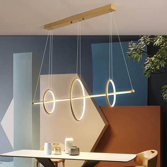 Acrylic Linear Suspension Light Modernist Black/Gold LED Island Pendant Lighting with 3 Rings Design Clearhalo 'Ceiling Lights' 'Island Lights' Lighting' 1713471